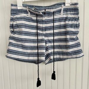 LOFT Striped Shorts Size 2 in Blue and White with tassels